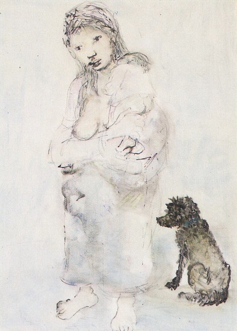 Mujer con niño y perro