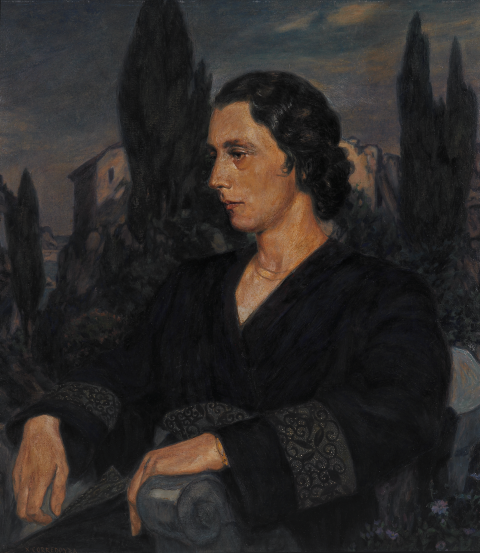 RETRATO DE DAMA CON FONDO DE PAISAJE