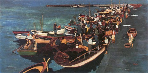 Faenas en un puerto pesquero